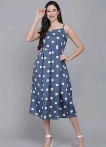 Blue Polka Dot Midi Dress
