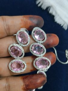 Glass Pink American Diamond Set