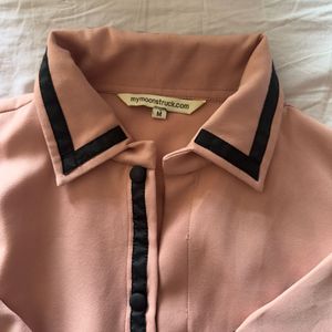 Pink Crop Shirt With Black Details