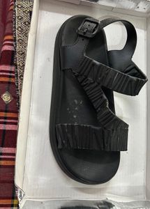 Black Ruffle Detail Sandals