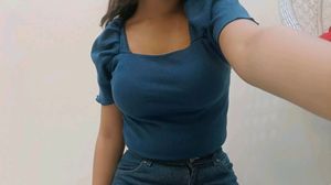 Blue B'ful Neck And Sleeves Crop Top