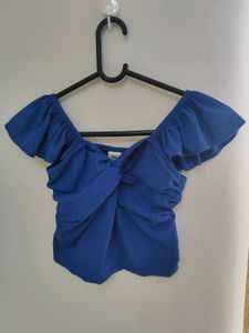 Blue Ruffle Crop Top