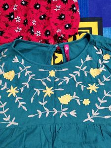 Red-black And Teal Blue Color Top