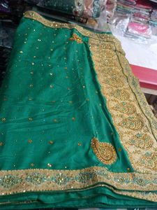Emerald Green & Gold Saree