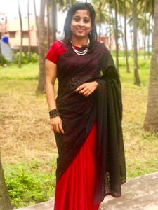 Black Lace Red Satin Saree
