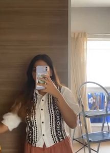 White Blouse with Black Embroidery