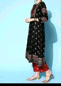 Black And Red Anarkali Suit Set In Pure Cotton