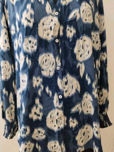 plus size Blue Floral Print Shirt