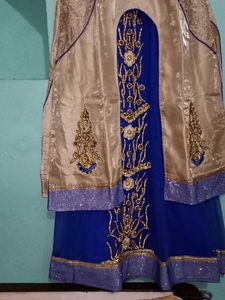 Elegant Blue &amp; Gold Embellished Dress