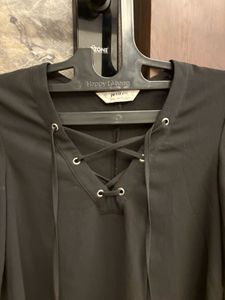Black Lace-Up Flutter Sleeve Top
