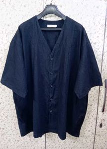 Relaxed Collarless Linen Shirt