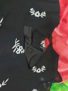 Black Net Kurti With Back Cut Design