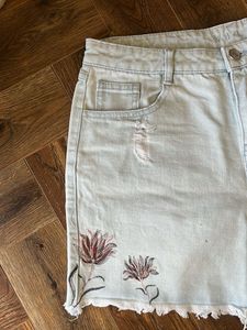 Floral Embroidered Denim Shorts