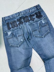 Vintage Wash Denim Jeans Embroidery Work Backside