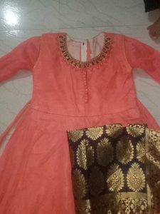 Pink And Navy Blue Anarkali Suit Set