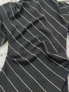 H&amp;M White Striped Collar Neck Black Bodycon Dress
