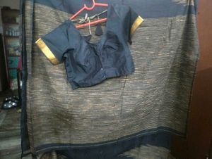 Black Cotton Saree With Matching Blouse.