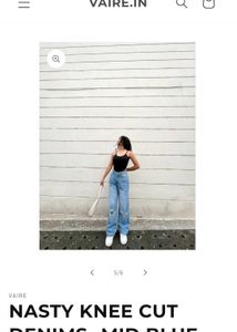 Knee Cut Mid Blue Denim