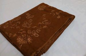 Coffee Brown Saree with Sequin Embroidery