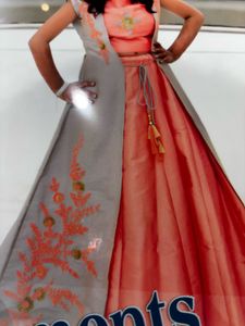 Coral & Gray Embroidered Lehenga
