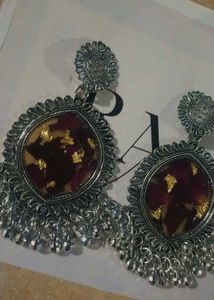 Statement Silver Earrings with Rose Petals