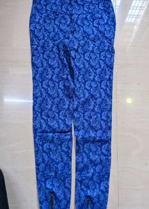 Blue Floral Print Zipper Pocket Pants