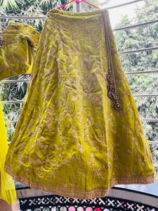 Lime Heavy Zari Work Lahenga Stiched Blouse