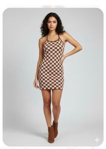 Checkered Mini Halter Dress