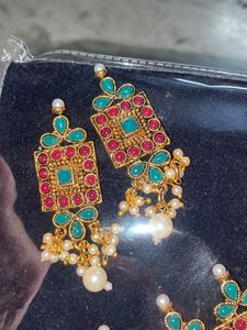 Red And Green Kundan stone Choker Set