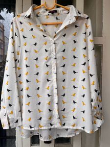 Bird Print Button Down Shirt