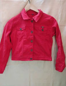 Solid Red Denim Jacket For Women