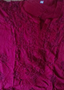 Dark Wine Heavy Work Lucknowi Kurti