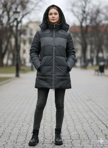 Sleek Black Puffer Jacket with Contrast Grey Panel