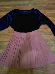 Korean Pleated Skirt,Top And Jacket Set