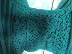 Dark Green Embroidered Top For Casual Wear.