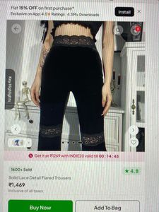 Solid Lace Detail Flared Trousers