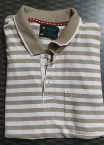 Cottonking Beige Colour Striped Polo Shirt
