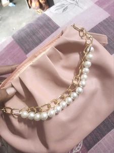 Pink Handbag with Pearl Chain