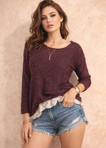 🎀Burgundy Knit Sweater w/ Lace Trim E