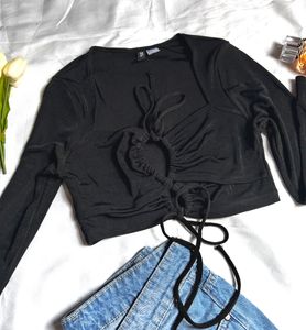 Divided Black Cropped Top