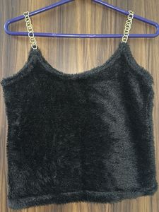 Fuzzy Black Chain Top