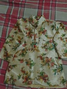 Floral Print Kurta with Red And White Jacket
