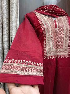 Maroon Embroidered Kurta Set