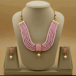Pink Beaded Necklace Set