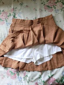 Brown Pleated Mini Skirt