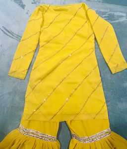 Yellow Embroidered Kurti With Sharara