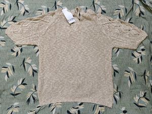 Silver Knit Open Weave Top Combo 2 Piece