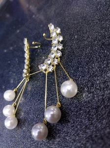 Zirconia Earrings With Dangling Pearls