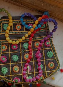 Embroidered Flower Purse with Beaded Handle