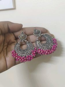 Pink Beaded Silver Chandeliers
